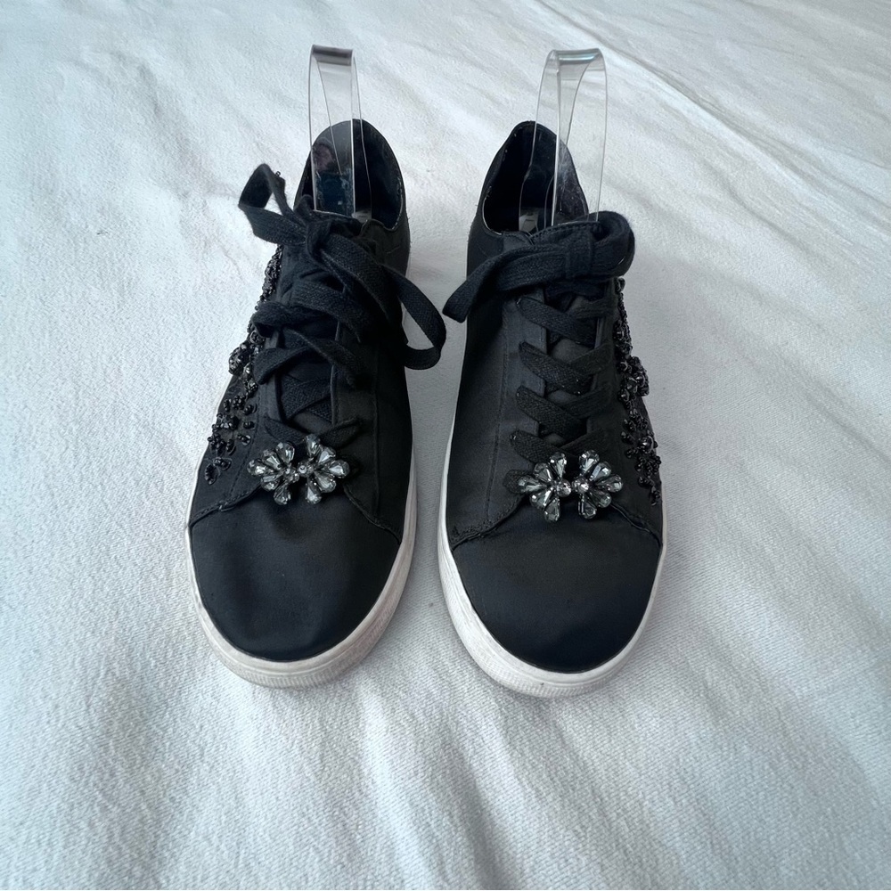 ZARA Black Satin Beaded Embellished Sneakers Trainers Lace Up Shoe Women’s 39‎ - Picture 4 of 15